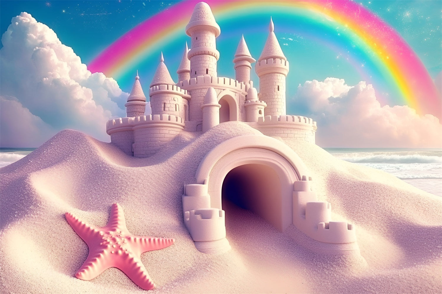 Toile de fond Été Forteresse de Rêve Plage Arc-en-Ciel GQ6-21