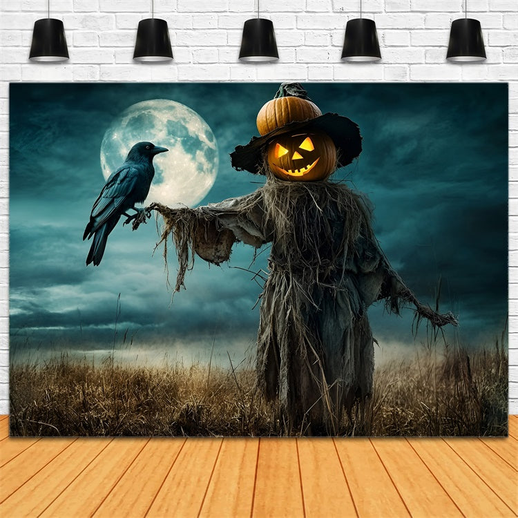 Toile de fond Halloween Champ Épouvantail Citrouille Hanté GQ6-212