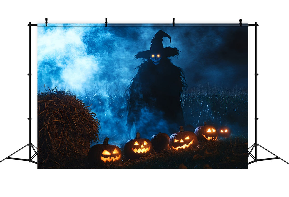 Toile de fond Halloween Champ Citrouilles Épouvantail Maléfique GQ6-215
