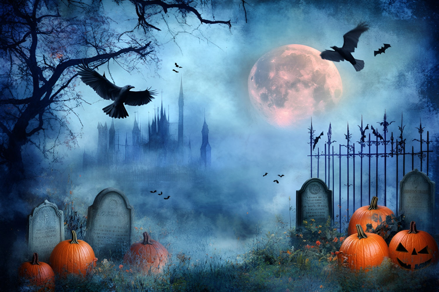 Toile de fond Halloween Cimetière Minuit Sombre GQ6-217