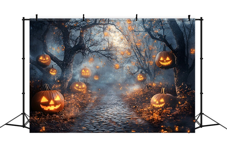Toile de fond Halloween Brume Citrouille Forêt Envoûtée GQ6-218