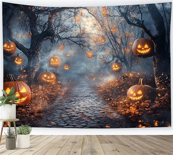 Toile de fond Halloween Brume Citrouille Forêt Envoûtée GQ6-218