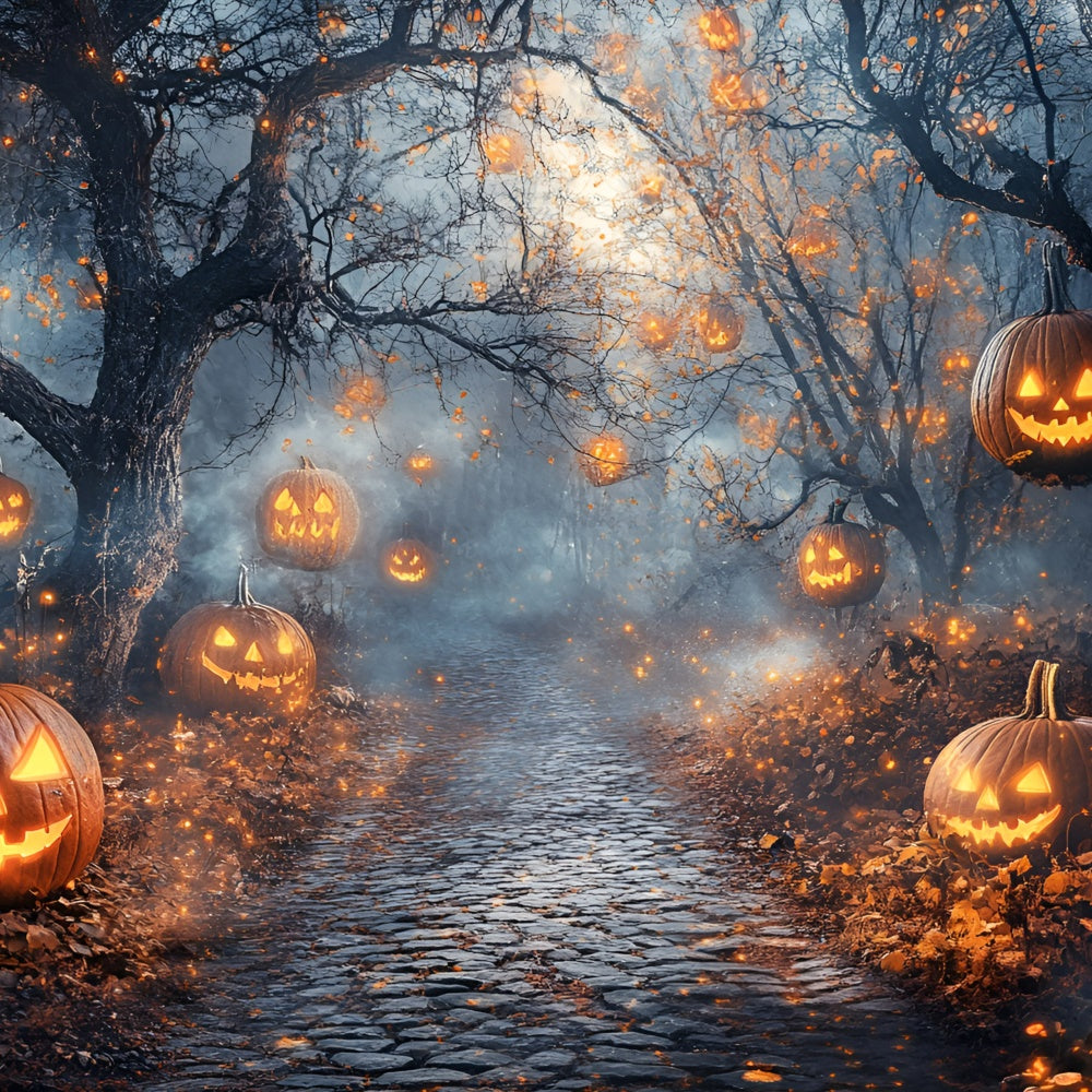 Toile de fond Halloween Brume Citrouille Forêt Envoûtée GQ6-218