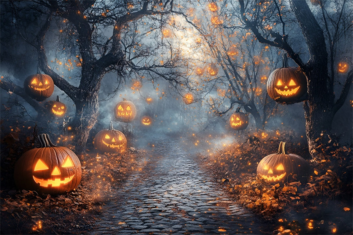 Toile de fond Halloween Brume Citrouille Forêt Envoûtée GQ6-218