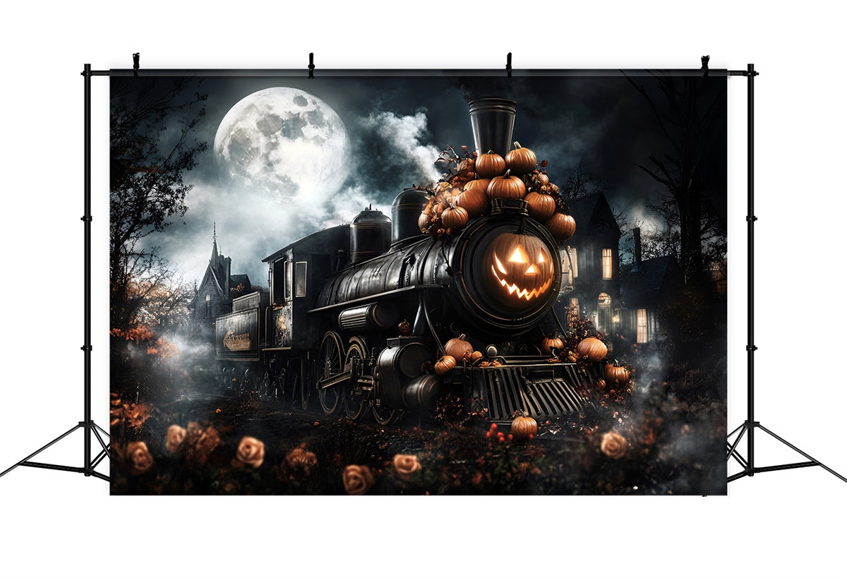 Toile de fond Halloween Train Fantôme Nuit de Lune GQ6-223