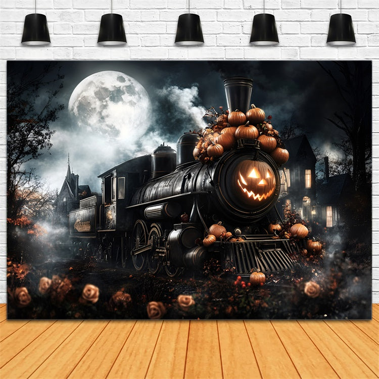 Toile de fond Halloween Train Fantôme Nuit de Lune GQ6-223