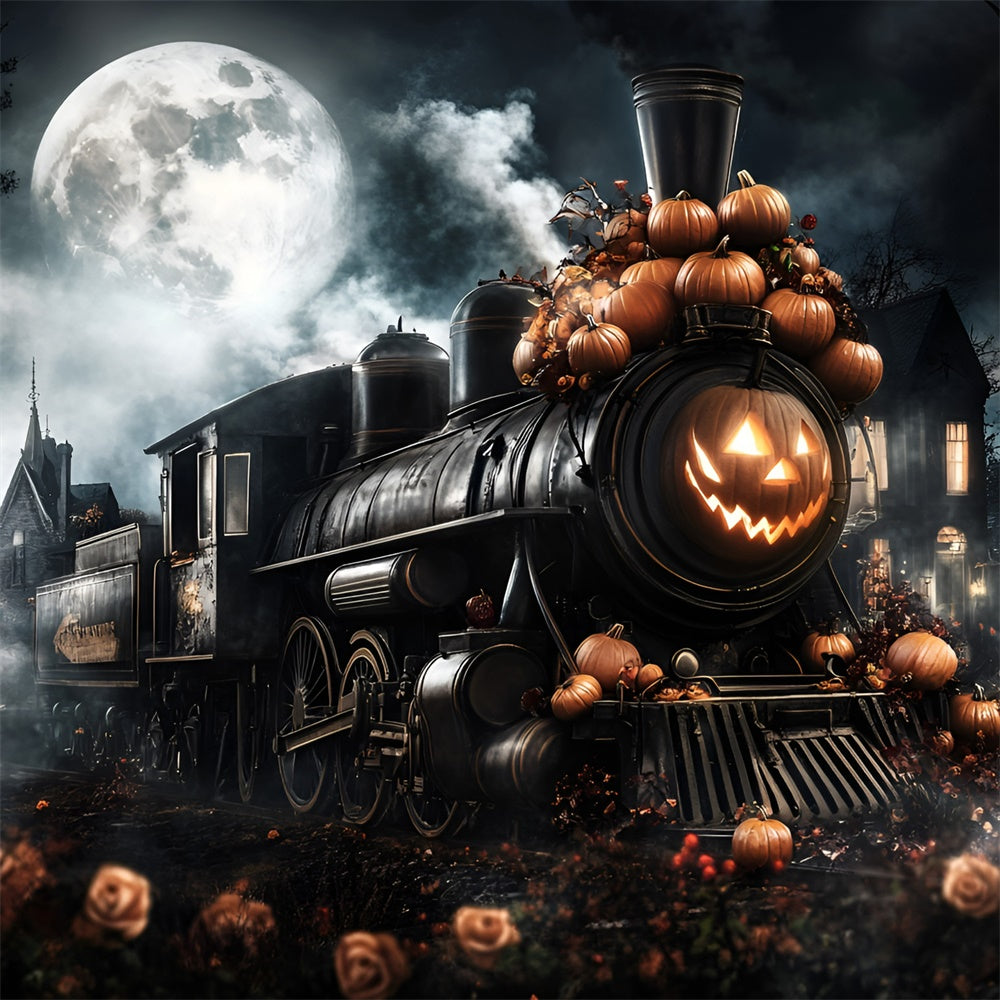 Toile de fond Halloween Train Fantôme Nuit de Lune GQ6-223