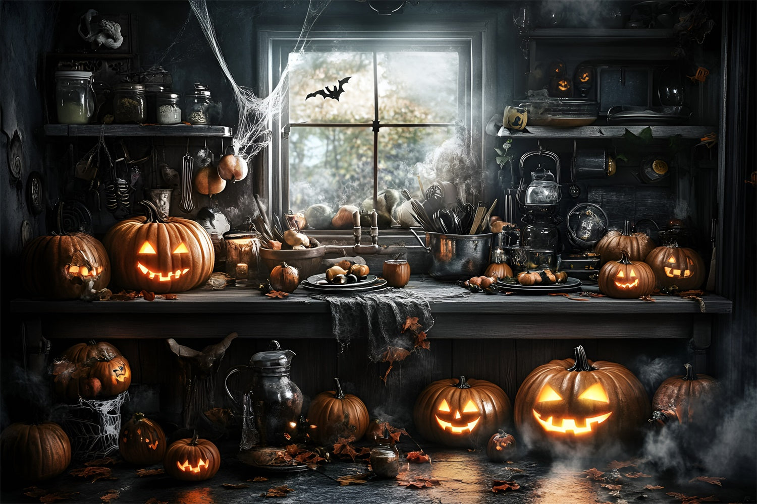 Toile de fond Halloween Cuisine Maléfique Citrouilles GQ6-225