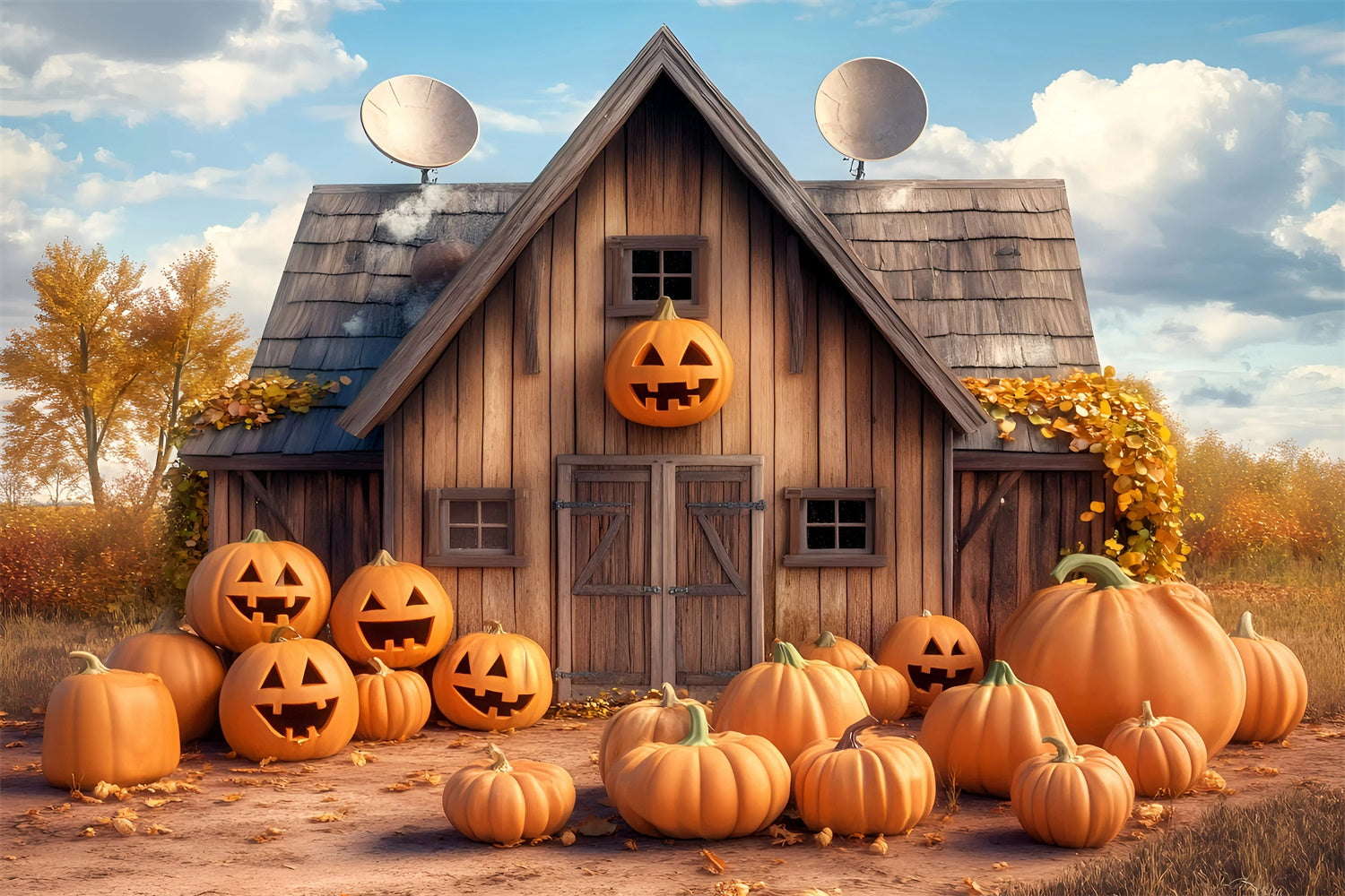 Toile de fond Halloween Ferme Campagne Citrouille GQ6-226