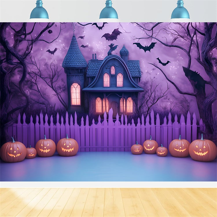 Toile de fond Halloween Maison Hantée Mauve Effrayante GQ6-227