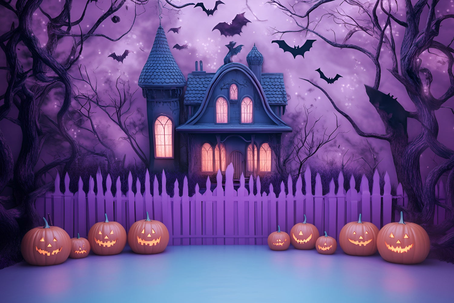 Toile de fond Halloween Maison Hantée Mauve Effrayante GQ6-227