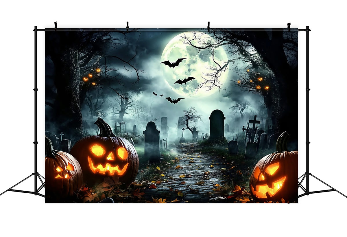 Toile de fond Halloween Chauves-souris Minuit Cimetière Citrouille GQ6-228