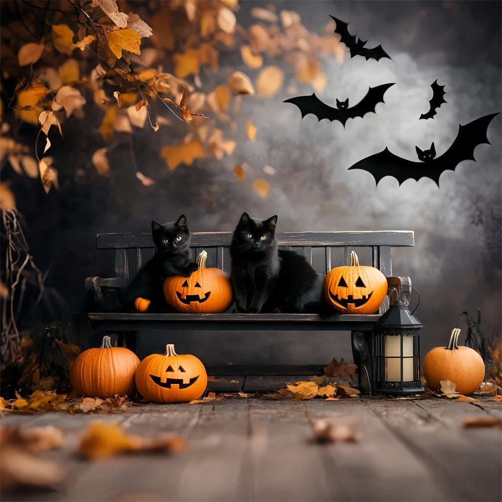Toile de fond Halloween Citrouille Chat Noir Banc Effrayant GQ6-234
