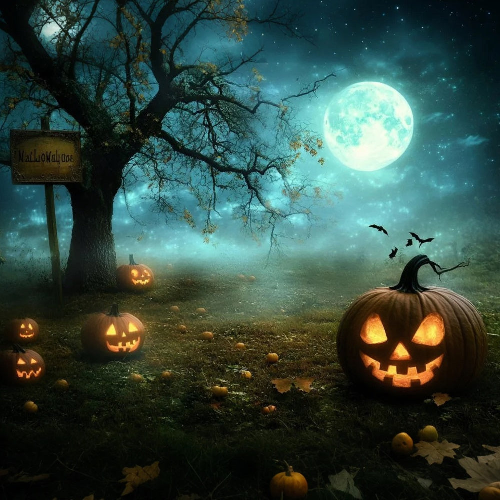 Toile de fond Halloween Bosquet Citrouilles au Clair de Lune GQ6-237
