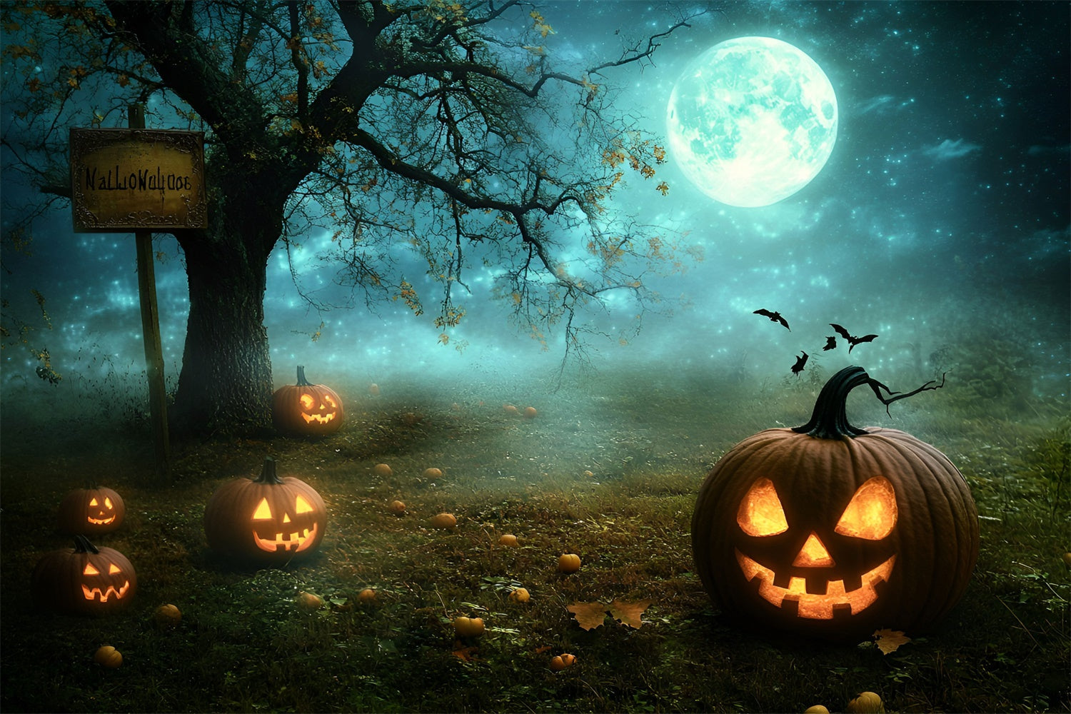 Toile de fond Halloween Bosquet Citrouilles au Clair de Lune GQ6-237