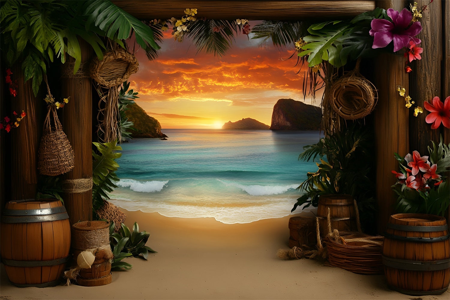 Toile de fond Photo Été Escapade Coucher Tropical GQ6-24