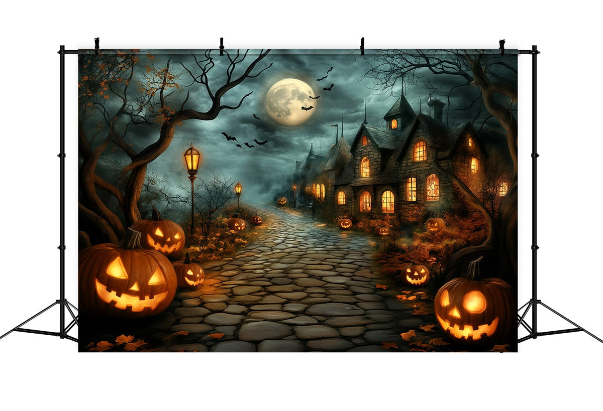 Toile de fond Halloween Sentier Village Citrouilles GQ6-240
