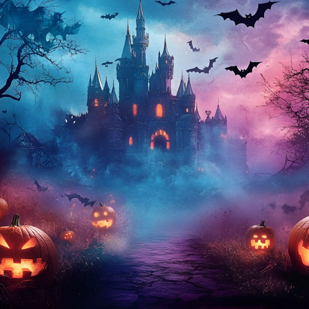 Toile de fond Halloween Château Brumeux Nuit Effrayante GQ6-242