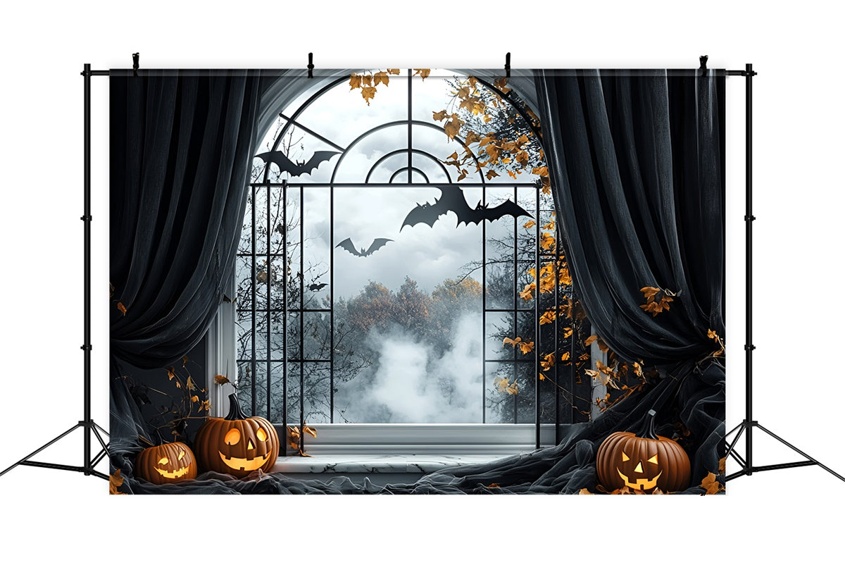 Toile de fond Halloween Fenêtre Hantée Vol de Chauve-souris GQ6-244