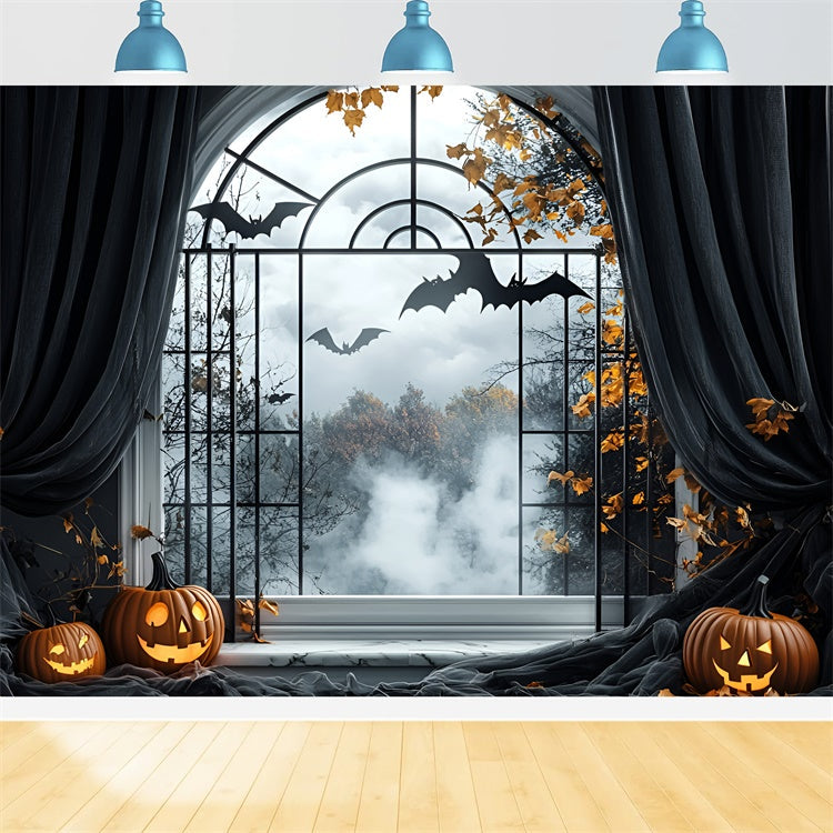 Toile de fond Halloween Fenêtre Hantée Vol de Chauve-souris GQ6-244