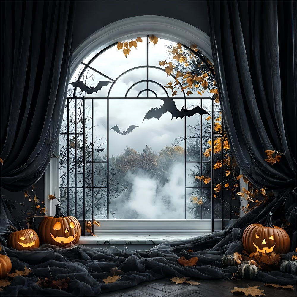 Toile de fond Halloween Fenêtre Hantée Vol de Chauve-souris GQ6-244