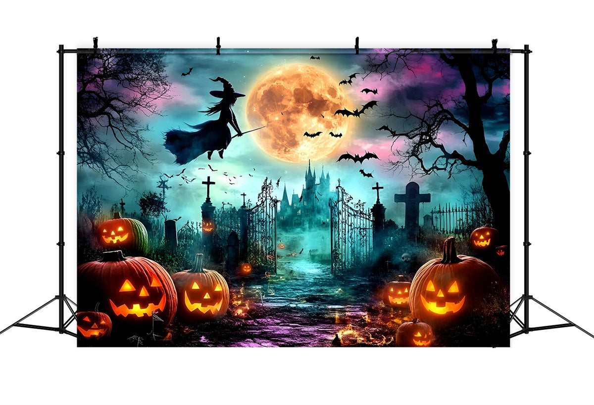 Toile de fond Halloween Sorcière Lune Citrouilles GQ6-247