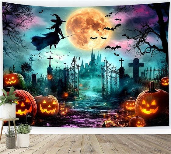 Toile de fond Halloween Sorcière Lune Citrouilles GQ6-247