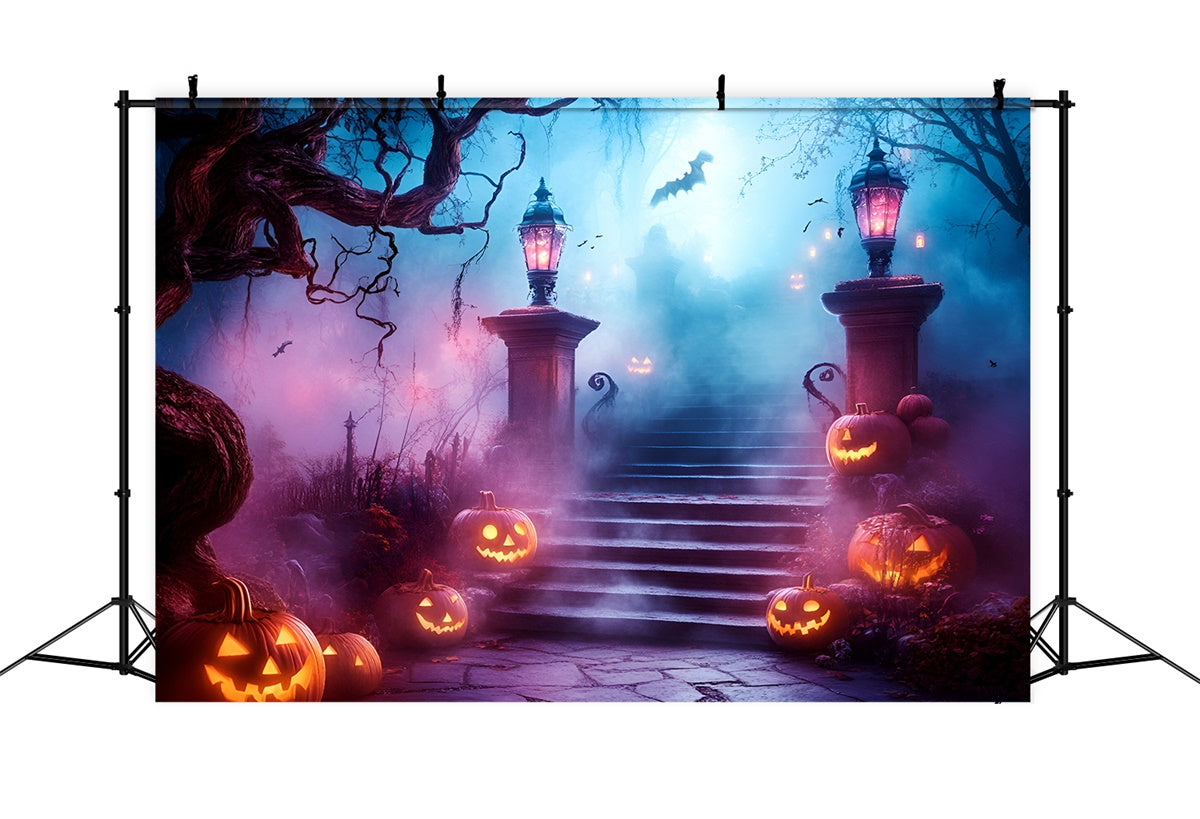 Toile de fond Halloween Escalier Hanté Sentier Citrouille GQ6-248