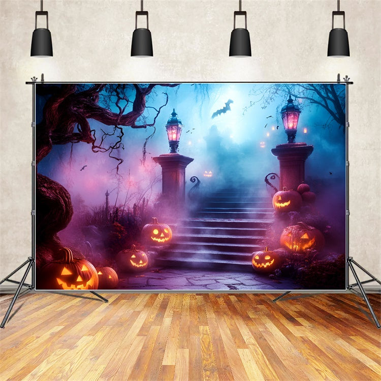 Toile de fond Halloween Escalier Hanté Sentier Citrouille GQ6-248
