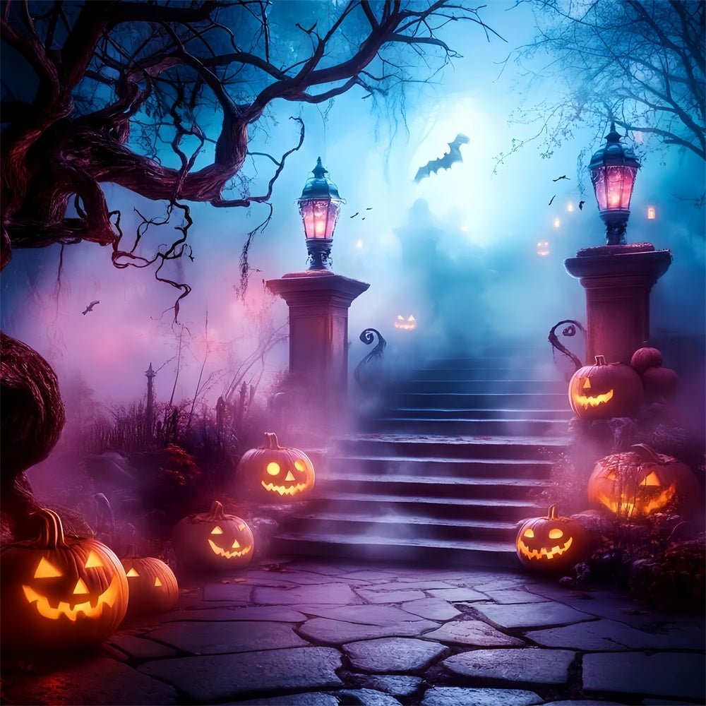 Toile de fond Halloween Escalier Hanté Sentier Citrouille GQ6-248