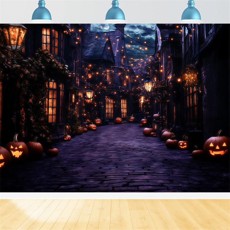 Toile de fond Halloween Village Fantomatique Lanterne Nuit GQ6-249