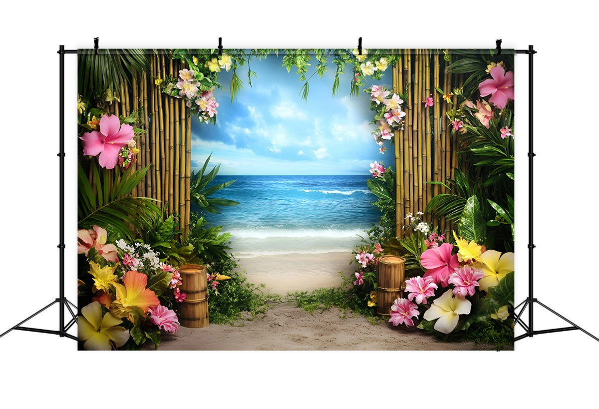 Toile de fond Été Thème Plage Chemin Bambou Fleuri GQ6-25