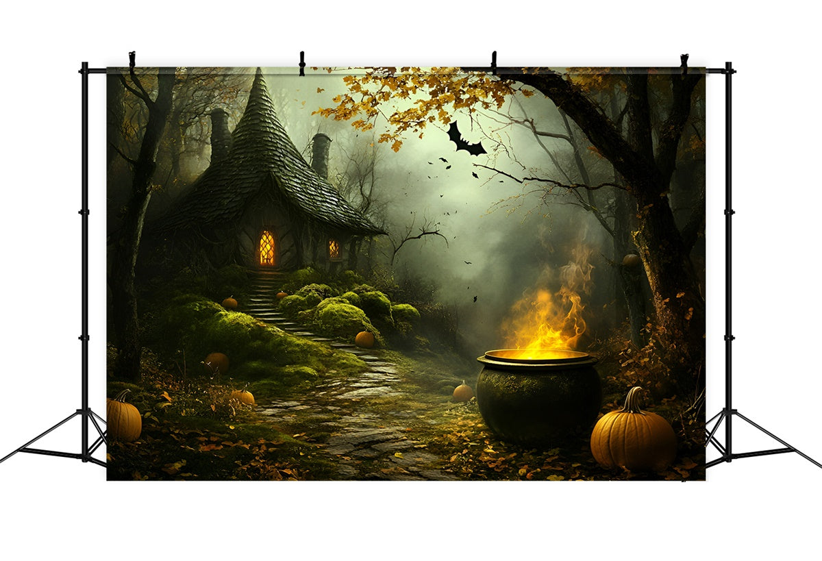 Toile de fond Halloween Chaumière de Sorcière Hantée GQ6-250