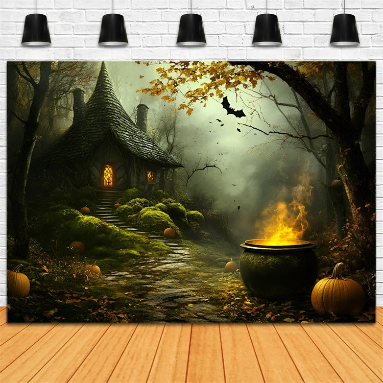 Toile de fond Halloween Chaumière de Sorcière Hantée GQ6-250