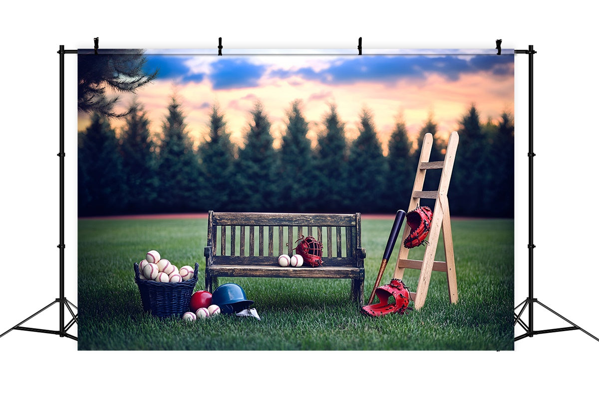 Toile de fond Baseball Banc au Coucher du Soleil GQ6-261