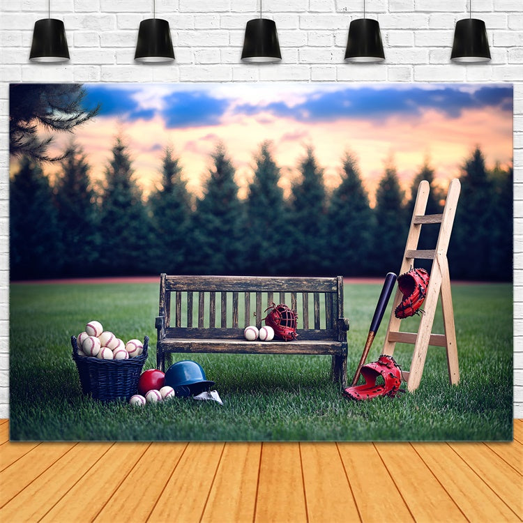 Toile de fond Baseball Banc au Coucher du Soleil GQ6-261