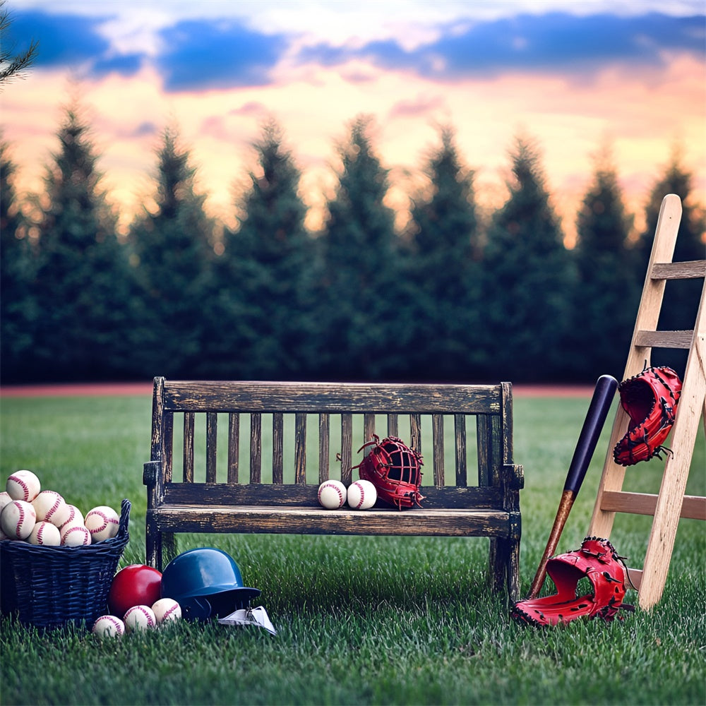 Toile de fond Baseball Banc au Coucher du Soleil GQ6-261