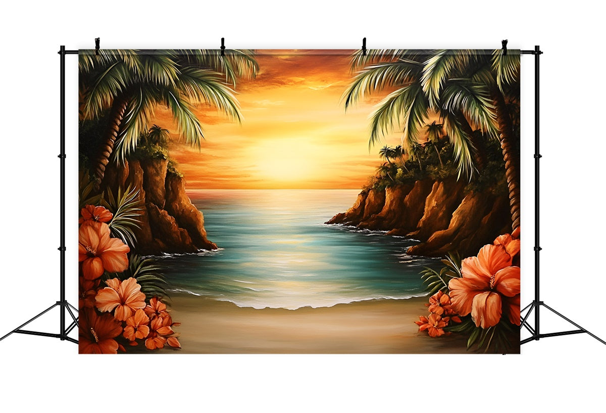 Toile de fond Été Plage Tropicale Île Romantique Coucher GQ6-27