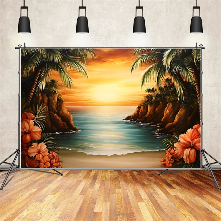 Toile de fond Été Plage Tropicale Île Romantique Coucher GQ6-27