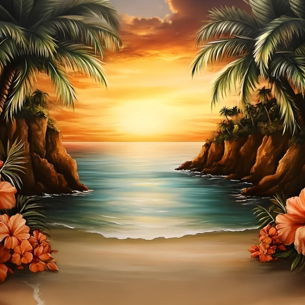 Toile de fond Été Plage Tropicale Île Romantique Coucher GQ6-27