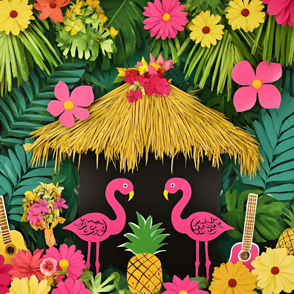 Toile de fond Été Thème Hawaïen Paradis Flamant Rose GQ6-29