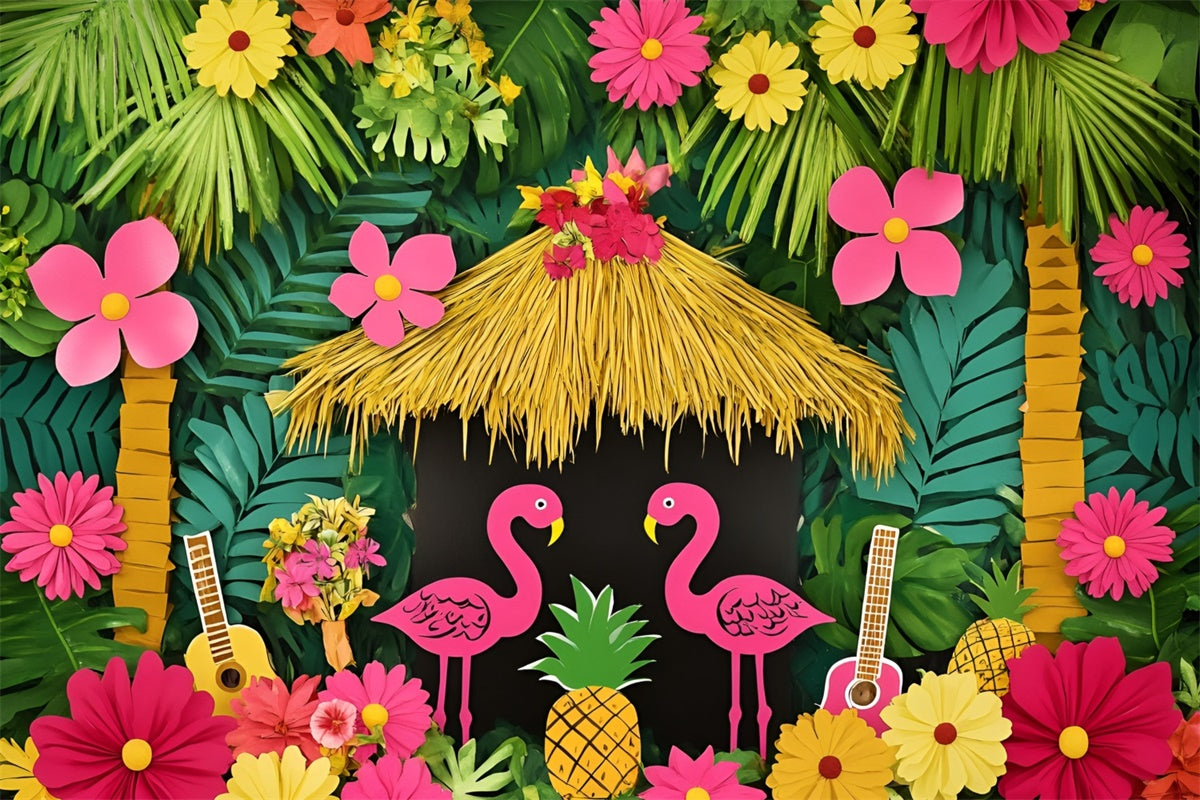 Toile de fond Été Thème Hawaïen Paradis Flamant Rose GQ6-29