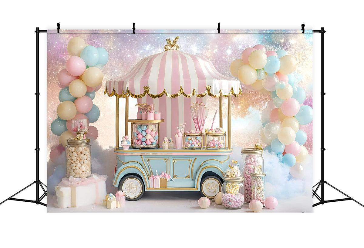 Toile de fond Décor Anniversaire 1 an Chariot Sucré de Conte de Fées GQ6-298