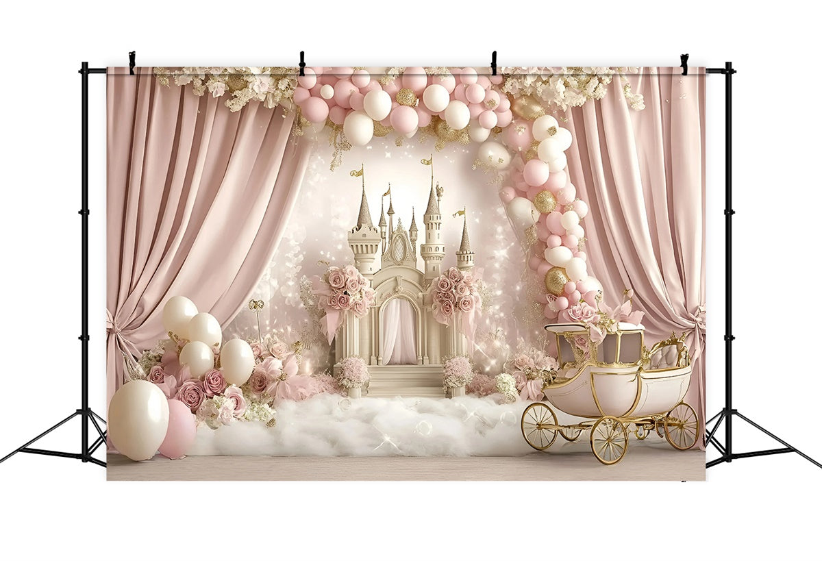 Toile de fond Photo Gâteau Smash Fille Carrosse Rose Fantaisie GQ6-299