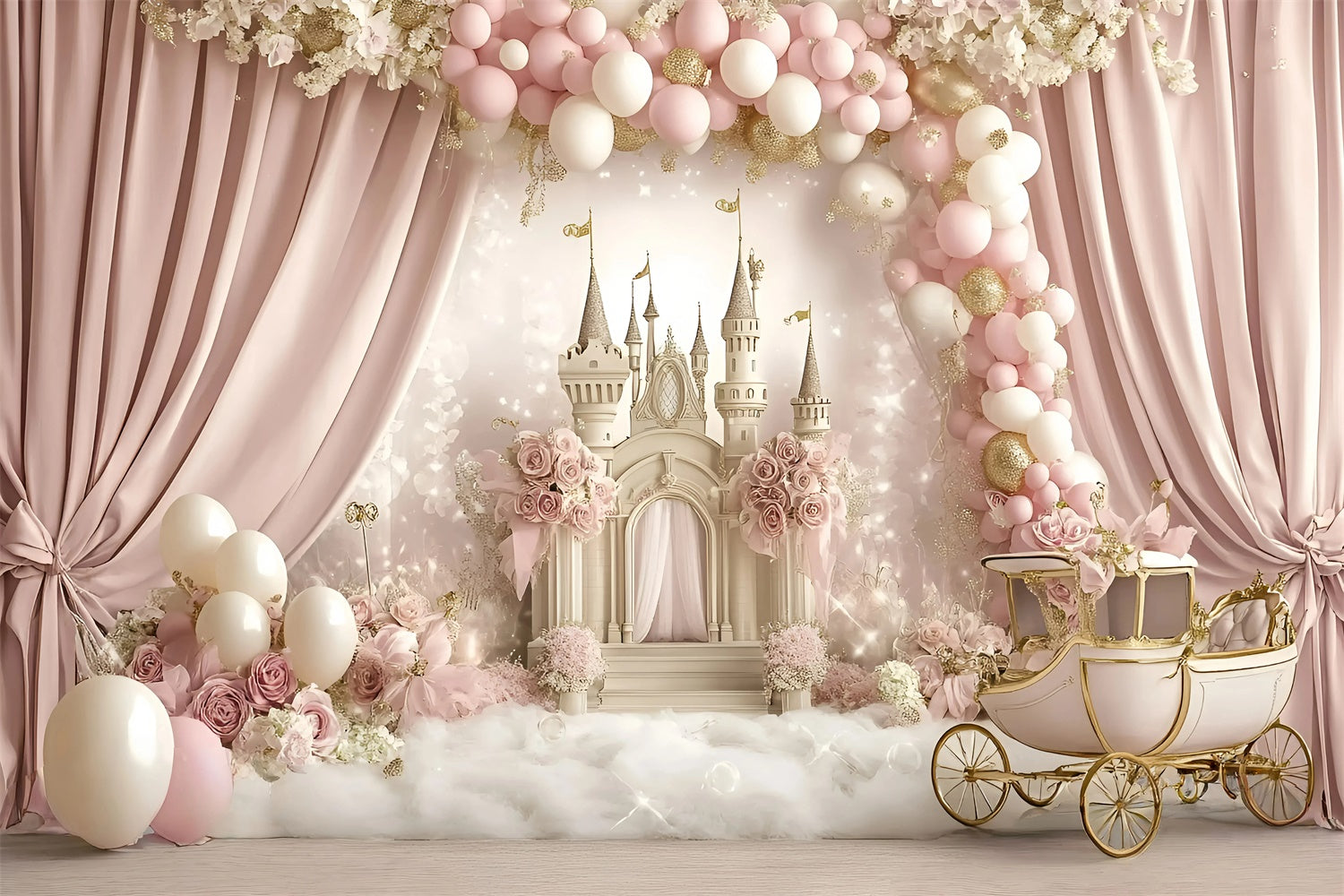 Toile de fond Photo Gâteau Smash Fille Carrosse Rose Fantaisie GQ6-299