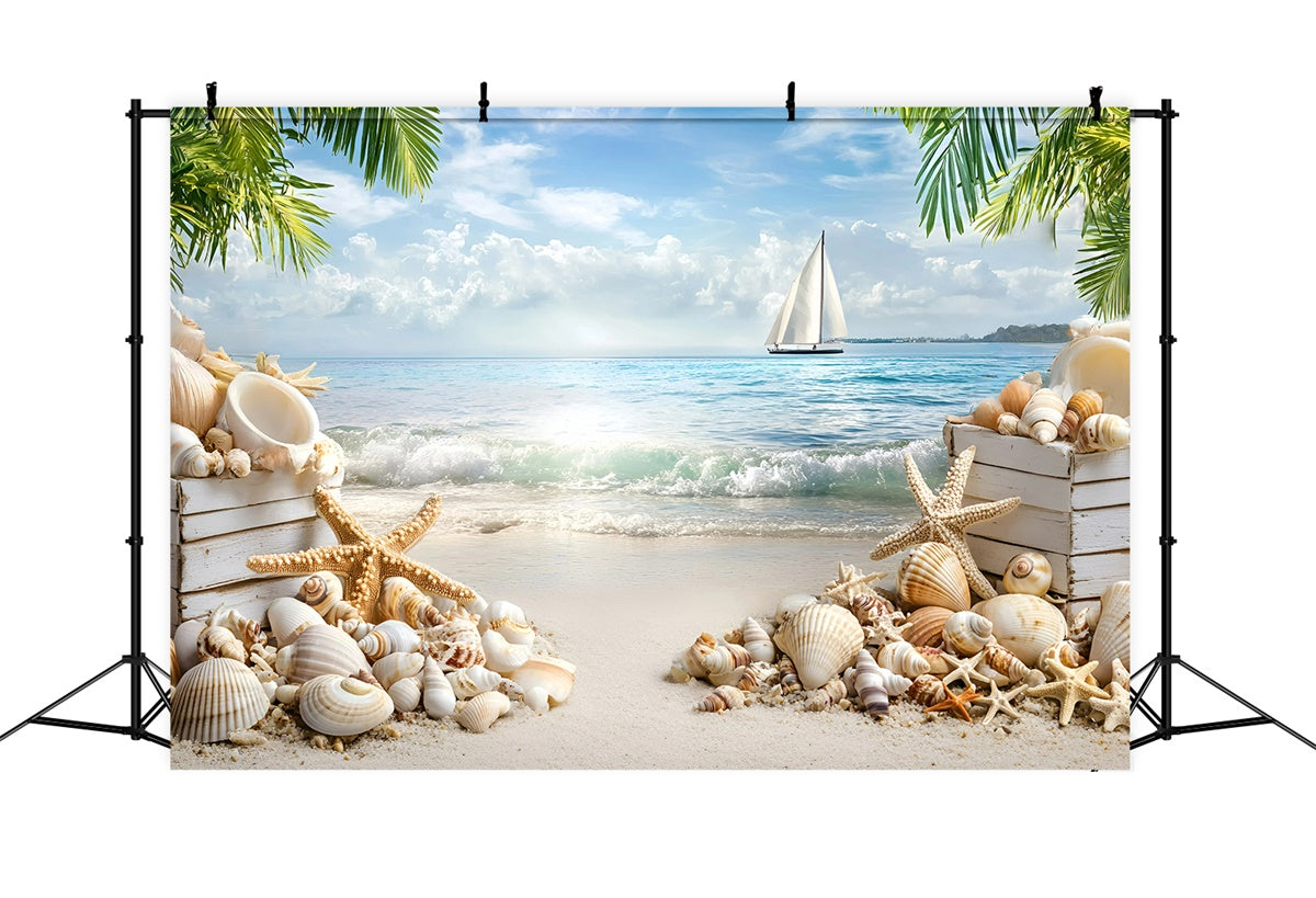 Toile de fond Photo Scène de Plage Coquillage Voilier Été GQ6-3