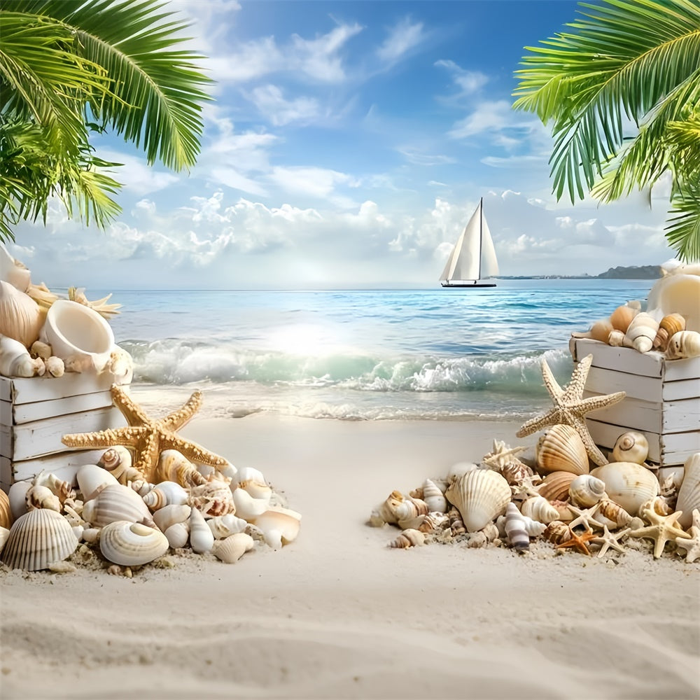 Toile de fond Photo Scène de Plage Coquillage Voilier Été GQ6-3