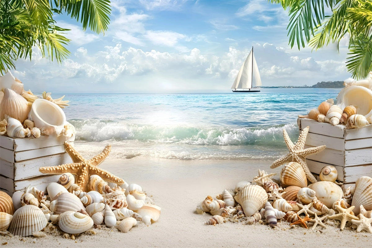 Toile de fond Photo Scène de Plage Coquillage Voilier Été GQ6-3