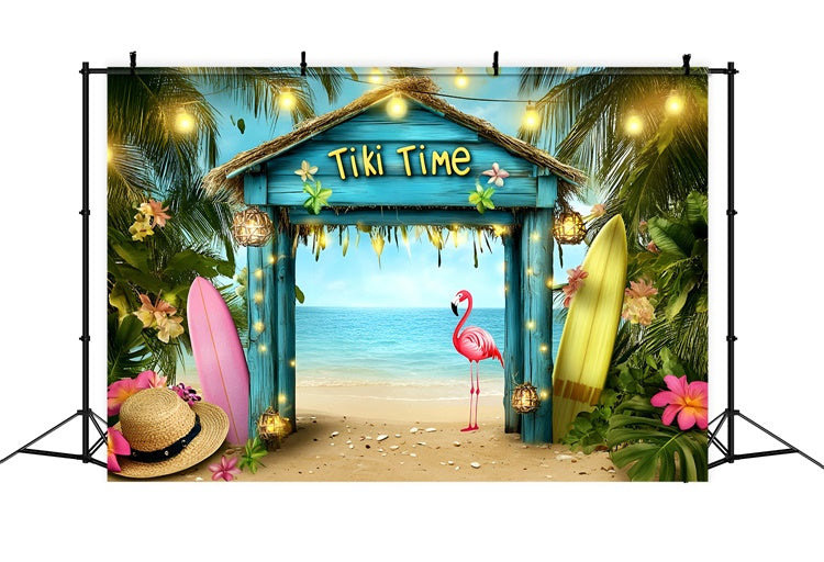 Toile de fond Été Fête de Plage Flamant Hawaïen GQ6-30