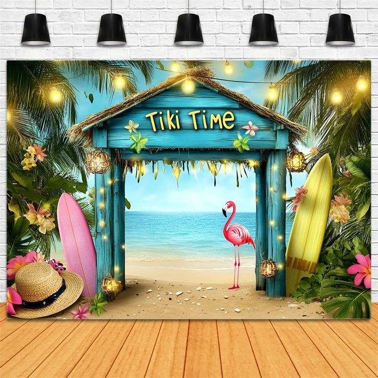 Toile de fond Été Fête de Plage Flamant Hawaïen GQ6-30